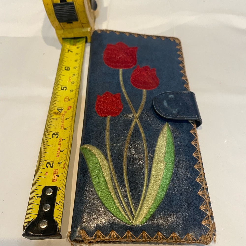 Blue Floral Wallet with Red Tulips